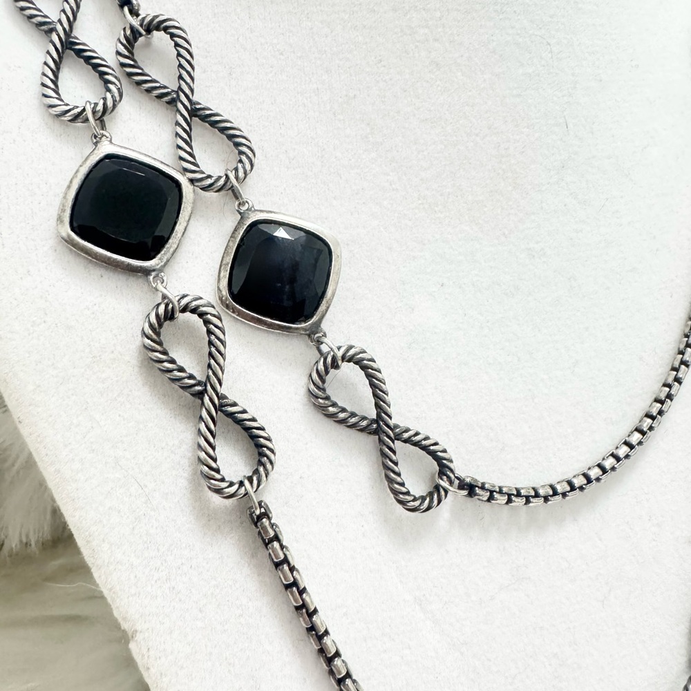 David Yurman 47” Infinity Necklace with Black Onyx .925 Sterling Silver - Picture 10 of 11